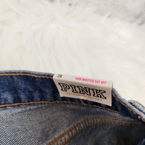 Pink Victoria's Secret High Waisted Cutoff Medium Wash Denim Shorts - Picture 2 of 4